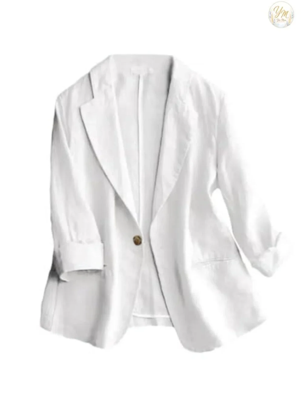Women's Cotton Linen Blazer 3/4 Sleeve Notch Lapel Business Casual